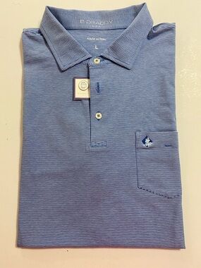 B Draddy Striped Blue Men's Polo Short Sleeve Shirt with Chest Pocket - NWT